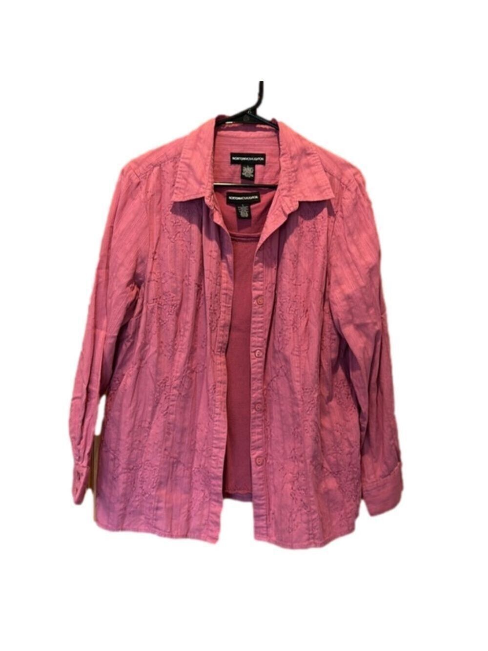 Norton McNaughton Pink Embroidered Tank Top and Button Up Women’s Set Size Large